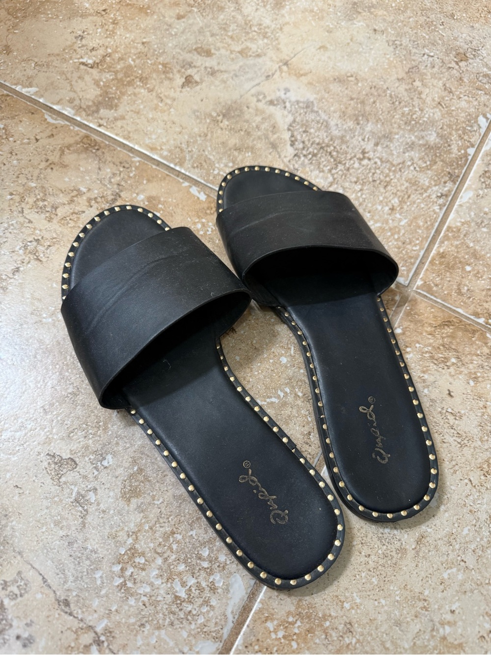 Black Studded Slide Sandals - Women